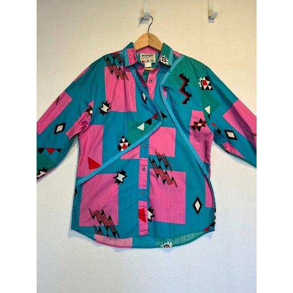 Vintage Wrangler Womens Shirt Cowboy Cut Long Tails Aztec Print Top Medium** - Picture 6 of 13